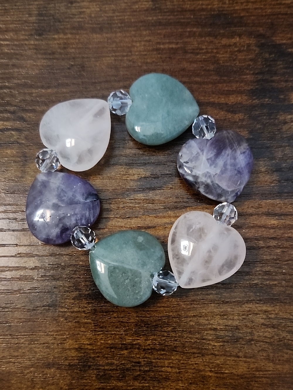 Handmade Heart-Shaped Multicolor Natural Stone And Crystal Bracelet